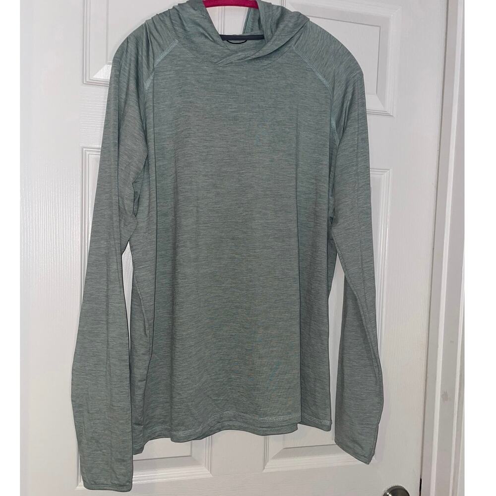 Iceberg Outerwear Mens XL Nylon Hoodie Oatmeal Green Thumb Holes in Sleeves